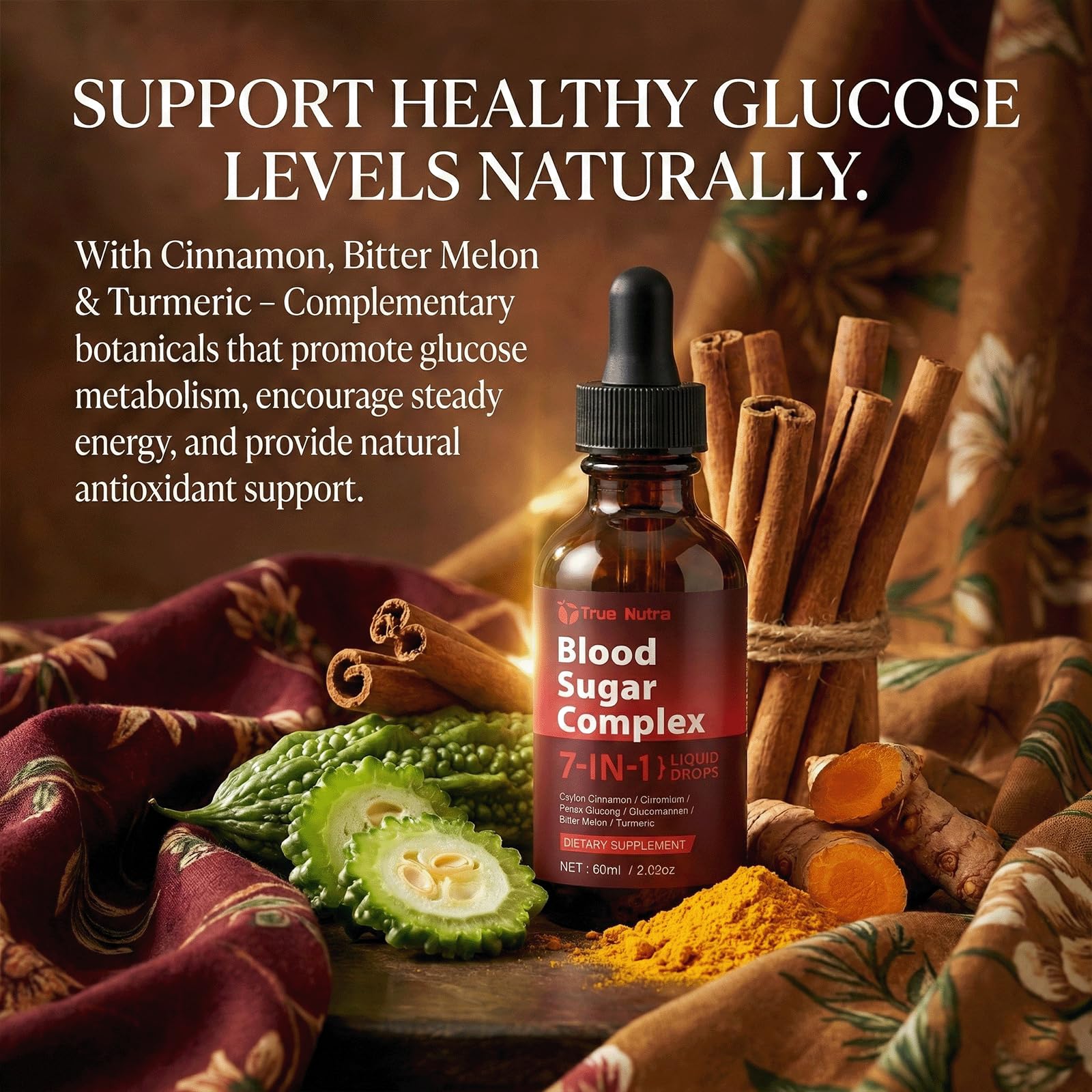 true nutra Blood Sugar Complex, 7-in-1 Formula Blood Sugar Support Supplement with Berberine, Ceylon Cinnamon, Chromium, Bitter Melon, Turmeric, Ginseng, Glucomannan (1PCS) true nutraBuy Supplements Australia