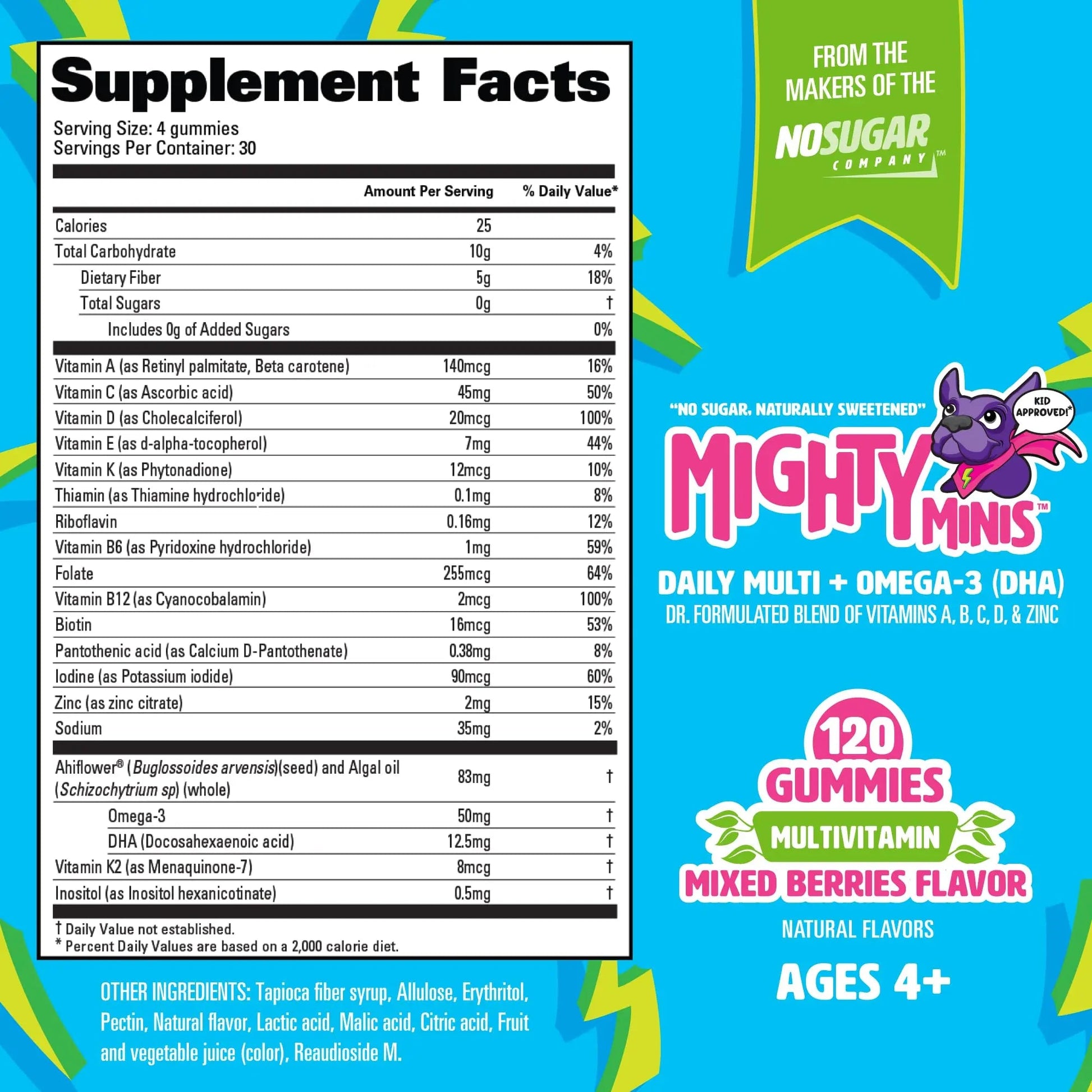 MIGHTY MINIS Slow-Crafted Sugar-Free Kids Multivitamin Gummies with Allulose | Kid-Approved Mixed Berries | for Immunity, Growth, Focus & Mood | MIGHTY MINIS