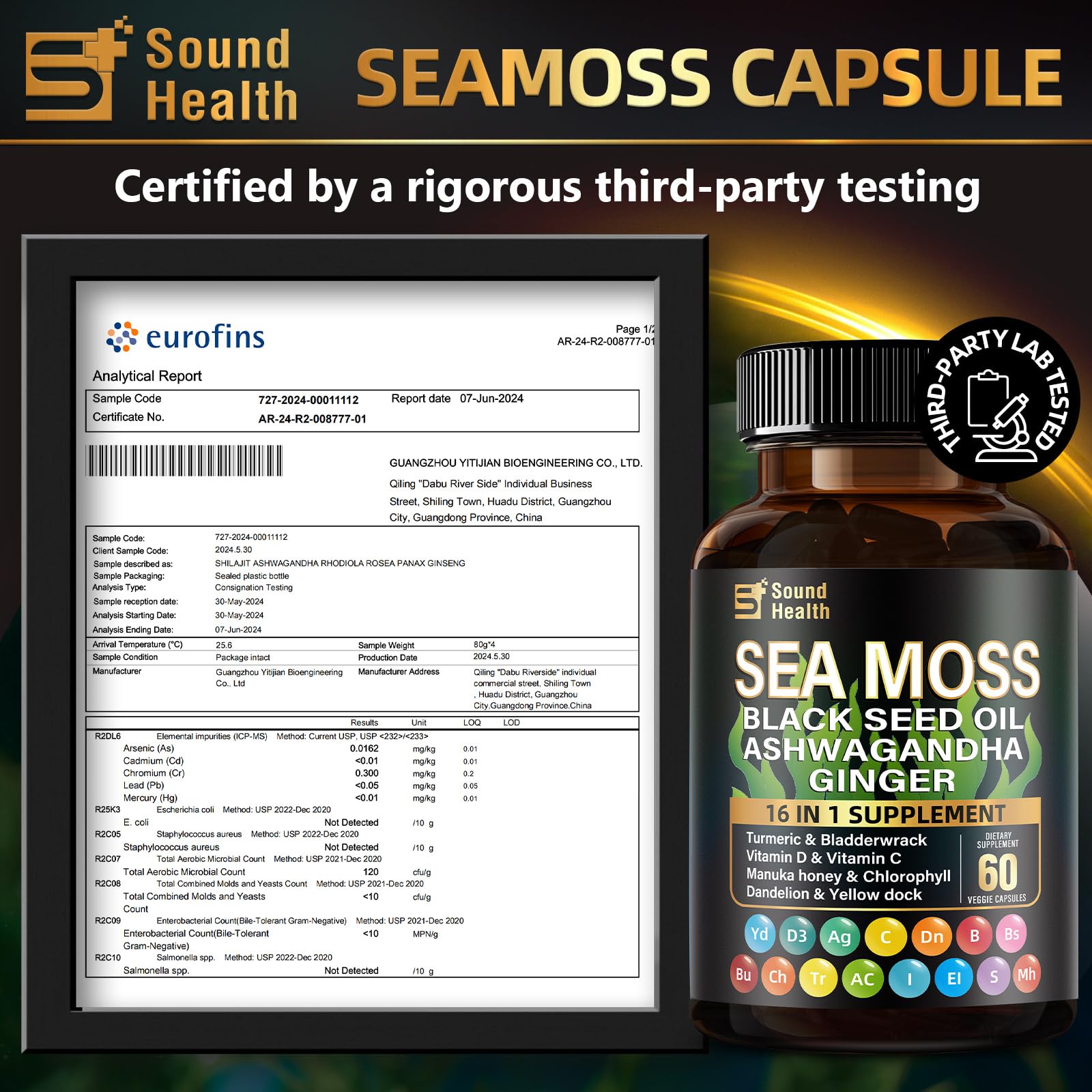 Sea Moss Capsules with Ashwagandha, Turmeric, Bladderwrack, Vitamins C & D for Natural Energy, Sleep Support & Hair Growth, 1200mg Herbal Blend, for Man & Women, Third-Party Tested，16-in-1 Supplement SoundHealthBuy Supplements Australia