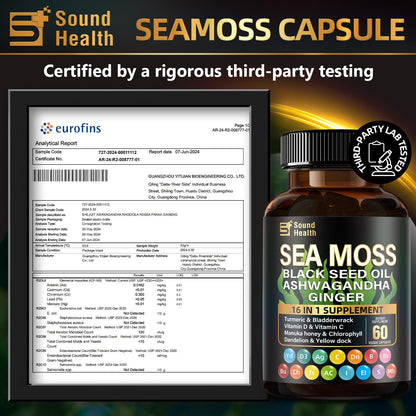 Sea Moss Capsules with Ashwagandha, Turmeric, Bladderwrack, Vitamins C & D for Natural Energy, Sleep Support & Hair Growth, 1200mg Herbal Blend, for Man & Women, Third-Party Tested，16-in-1 Supplement SoundHealthBuy Supplements Australia