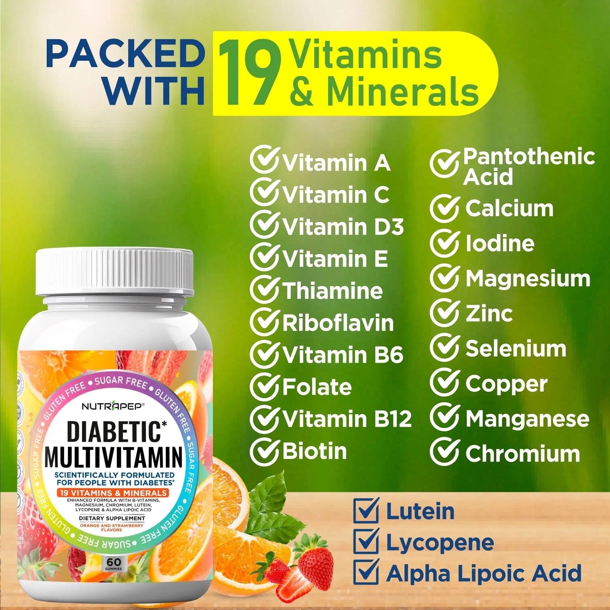 NutraPep Premium Multivitamin Chewable Gummies for Women & Men - Sugar-Free & Gluten Free Supplement Vitamins NutraPep