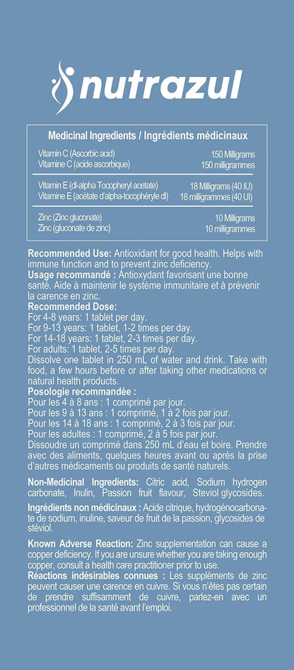 nutrazul Immune+ Effervescent Tablets | Vitamin C and Zinc with Vitamin E | 20 Tablets | Immune Support for Adults & Kids nutrazulBuy Supplements Australia