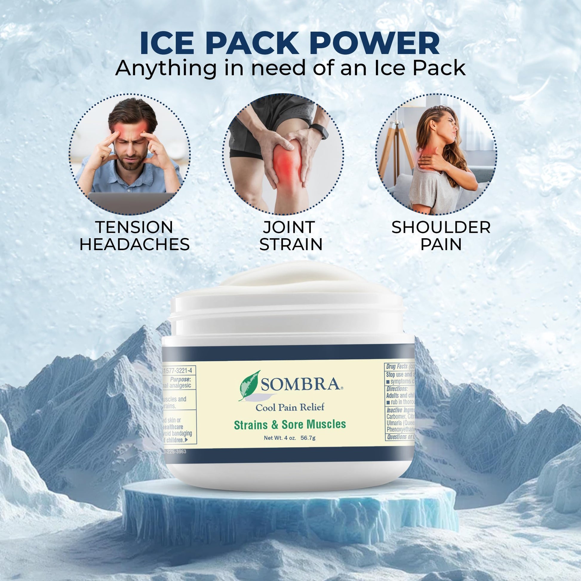 Sombra Original Cool Therapy Gel Cold Pain Relief for Swelling, Growing Pains, Soreness, Post-Workout, Vegan Formula Free of Artificial Fragrances, Dyes, NSAID, Wax, Petroleum, Alcohol - 4oz Jar SombraBuy Supplements Australia