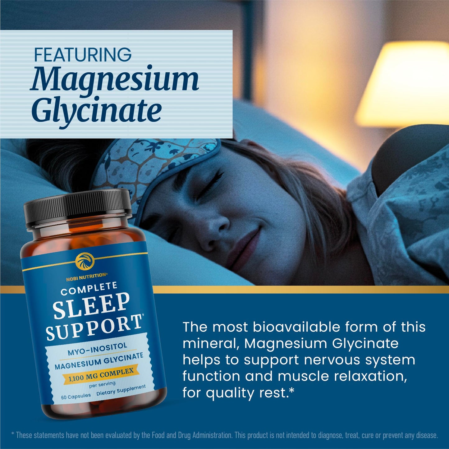 Complete Sleep Support | Myo Inositol + Magnesium Glycinate | Restful Sleep & Relaxation Support | 1100MG Complex | Melatonin-Free, Non-GMO | Inositol Supplement with Magnesium-Glycinate | 60 Ct Nobi NutritionBuy Supplements Australia