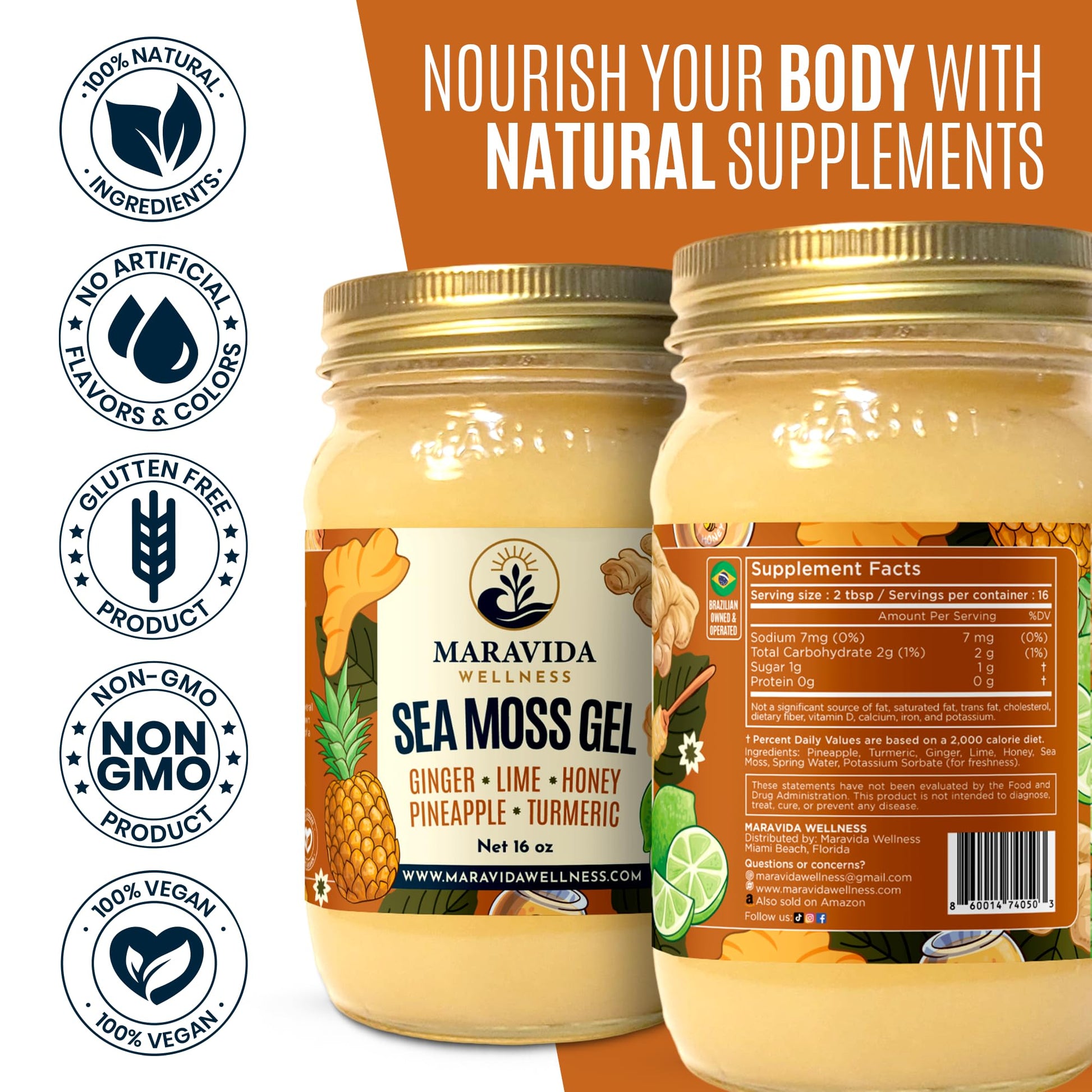 Maravida Wellness Sea Moss Gel – Pineapple, Lime, Honey, Ginger & Turmeric – 100% Natural Raw Organic Irish Moss – 16oz Jar – Premium Superfood for Everyday Wellness Maravida WellnessBuy Supplements Australia