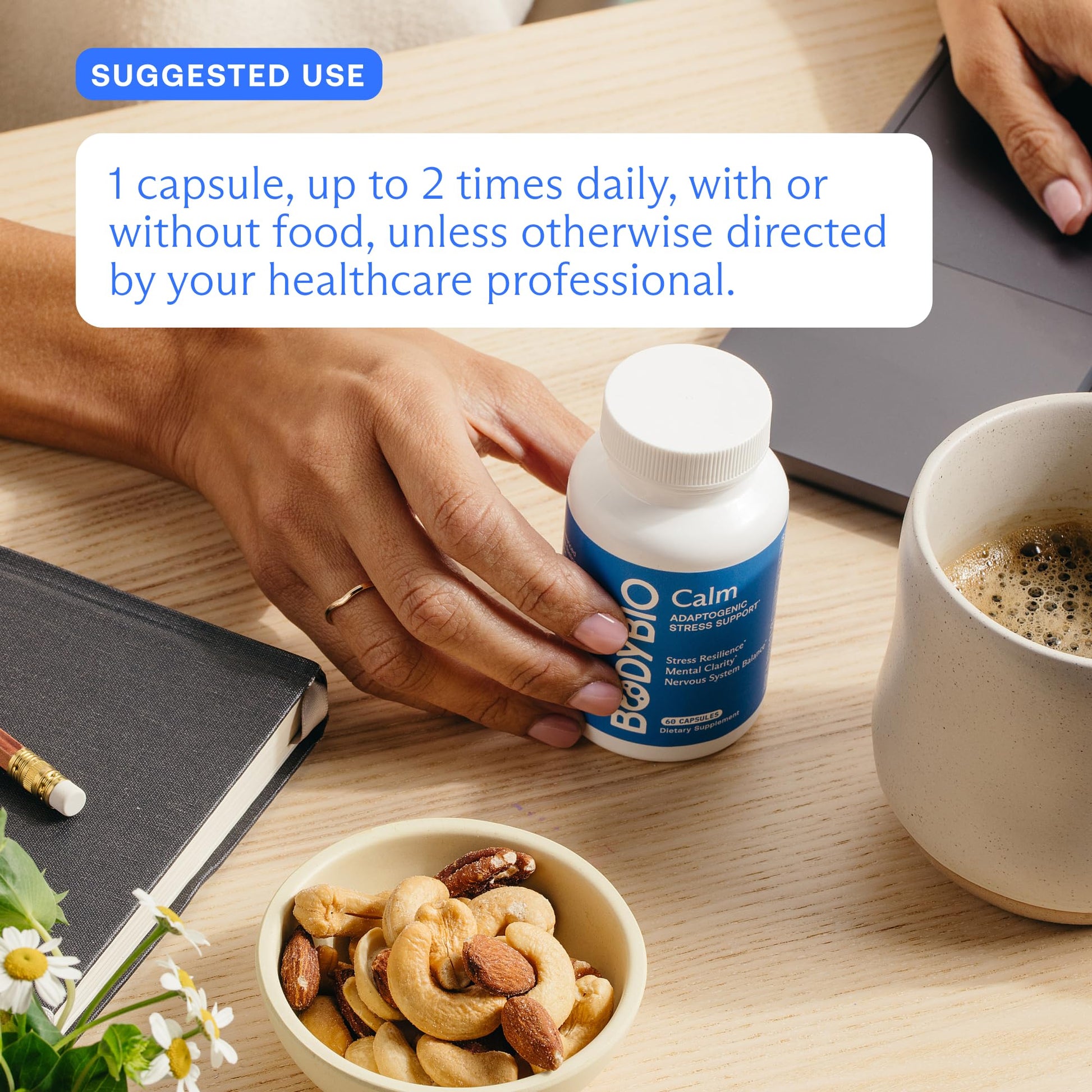 BodyBio Calm - Natural Stress Relief Blend with Rhodiola, Glycine & Phosphatidylserine - Supports Relaxation, Mental Focus & Balanced Cortisol - Non - Drowsy Formula BodyBioBuy Supplements Australia
