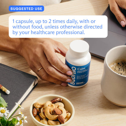 BodyBio Calm - Natural Stress Relief Blend with Rhodiola, Glycine & Phosphatidylserine - Supports Relaxation, Mental Focus & Balanced Cortisol - Non - Drowsy Formula BodyBioBuy Supplements Australia