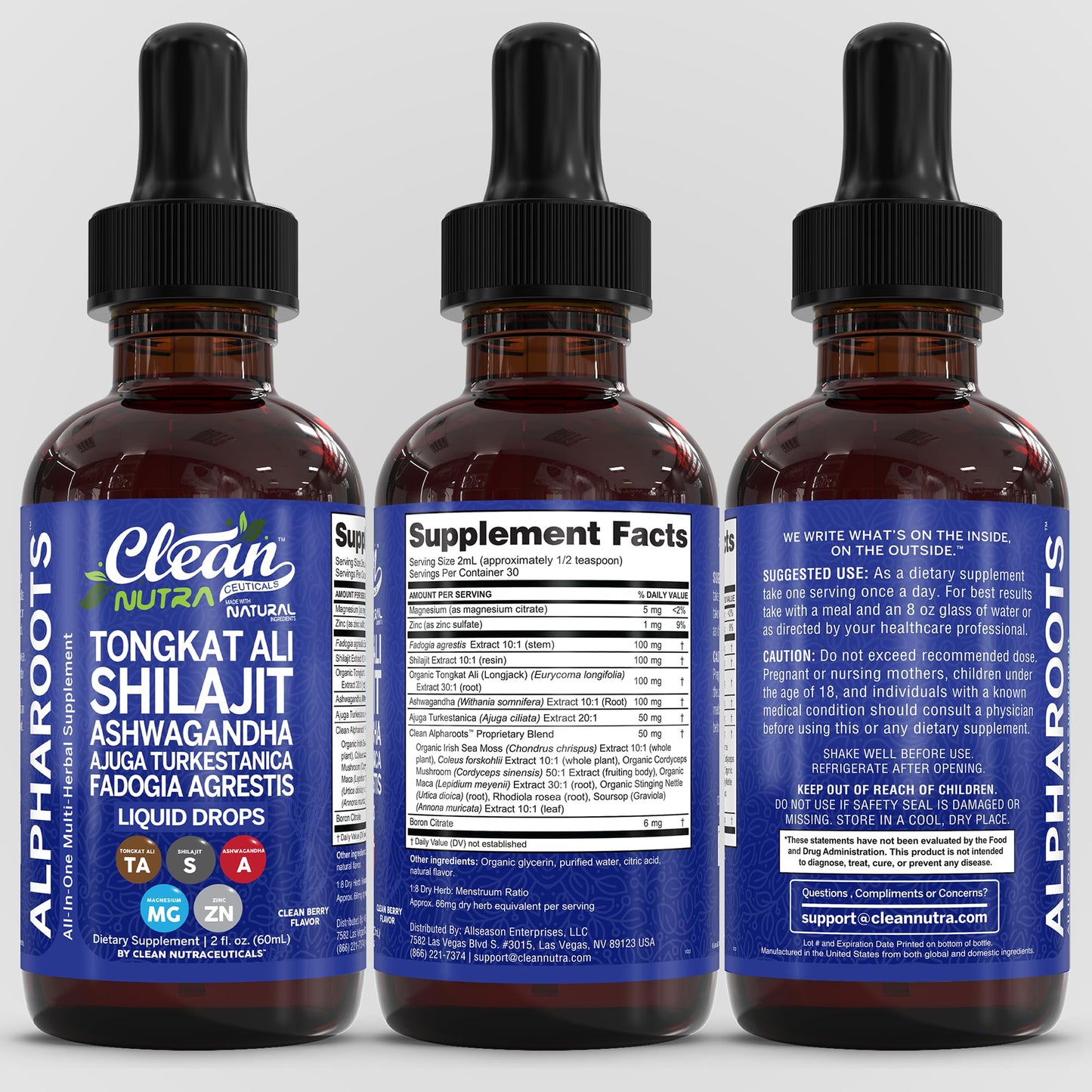 Tongkat Ali Liquid Drops Shilajit, Ashwagandha, Turkesterone, Fadogia Agrestis, Magnesium, Irish Sea Moss, and Zinc Herbal Supplement by Clean Nutra Clean NutraceuticalsBuy Supplements Australia