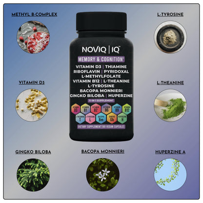 11-in-1 Supplement: Supports Memory & Cognition - 100mg Ginkgo 150mg Bacopa 300mcg Huperzine 200mg L-Theanine 150mg L-Tyrosine & Bioactive B-Complex
