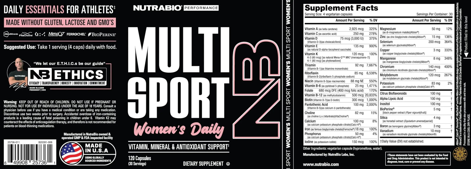 NutraBio Multisport for Women - Womens MultiVitamin - 33 Vitamins, Minerals, Micronutrients - Rich in Antioxidants NutraBio