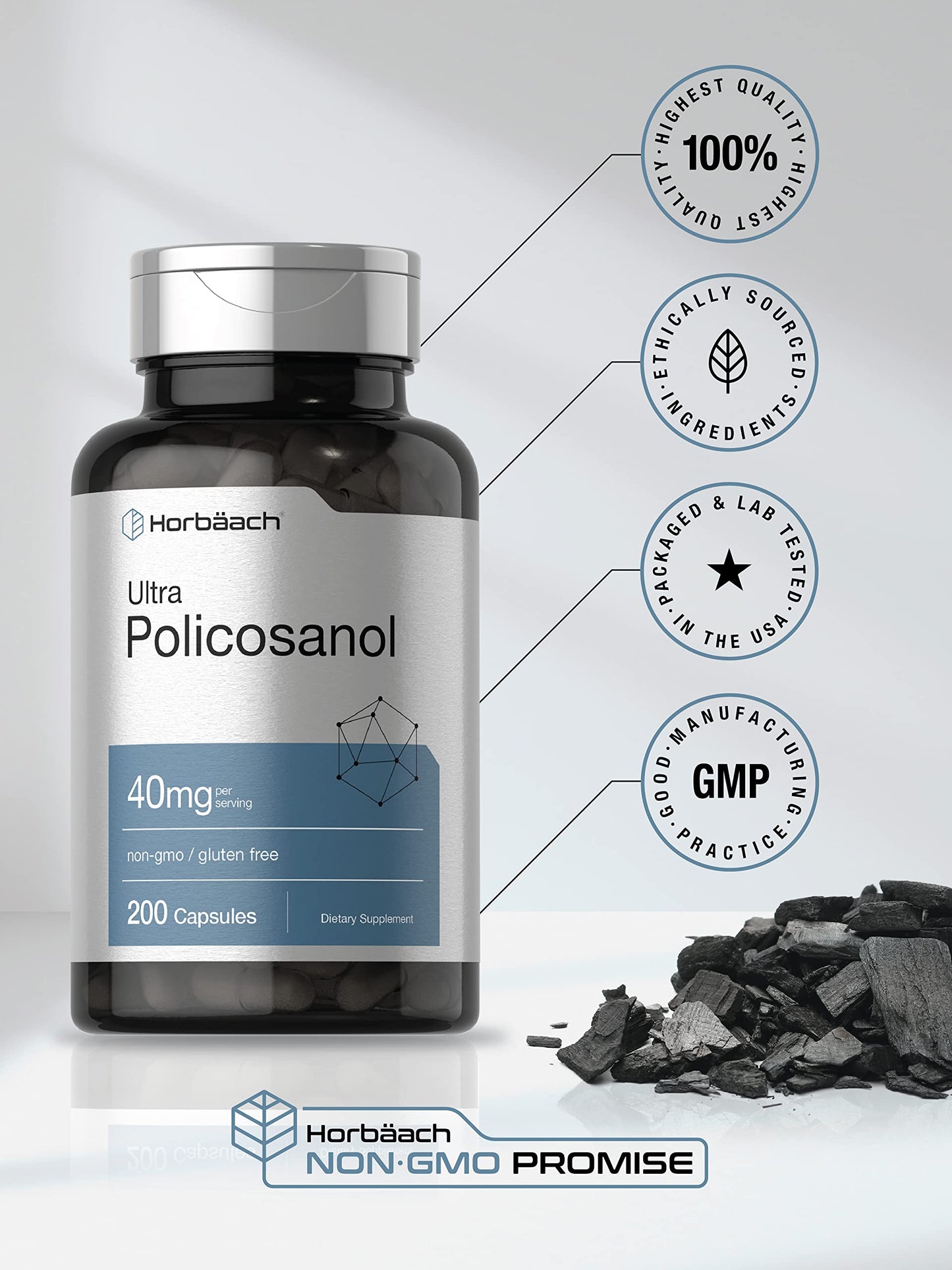 Policosanol 40mg | 200 Capsules | Non-GMO and Gluten Free | by Horbaach HorbäachBuy Supplements Australia