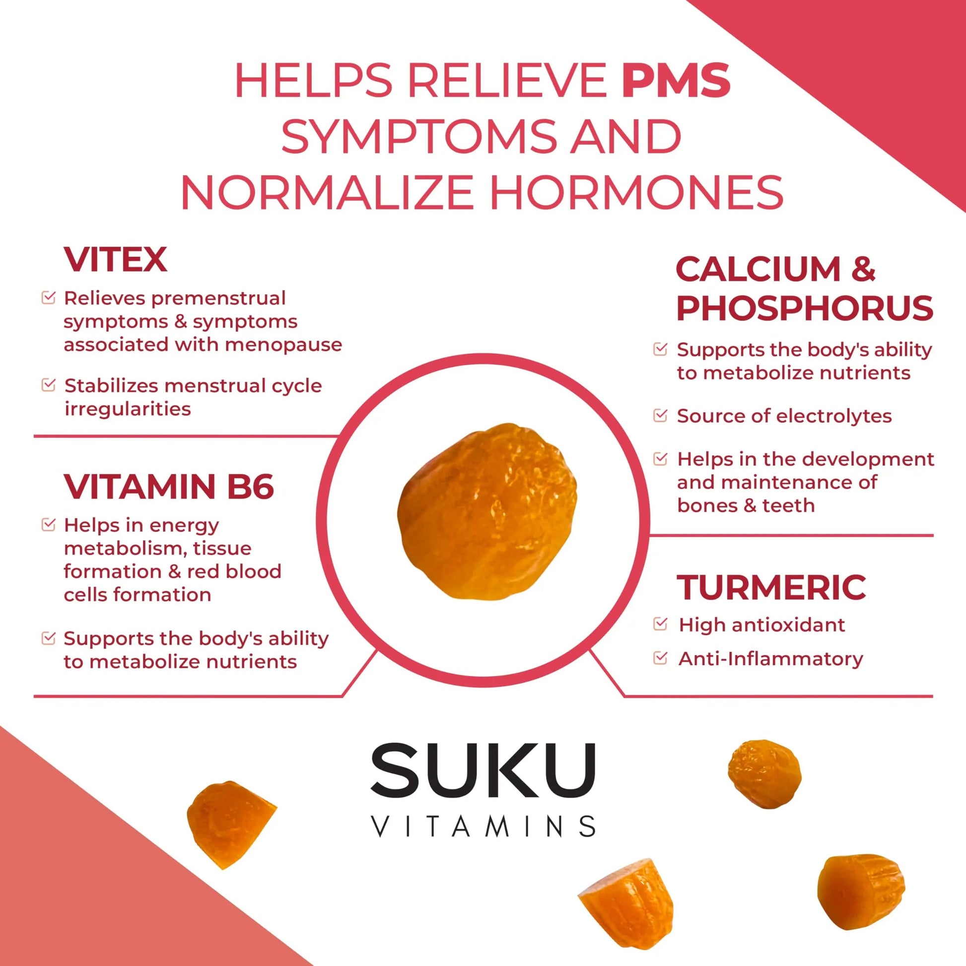 SUKU Vitamins - PMS Gummy Supplement with Chasteberry to Relieve PMS and Menopause Peach Mango Gummies (50 Count) SUKUBuy Supplements Australia