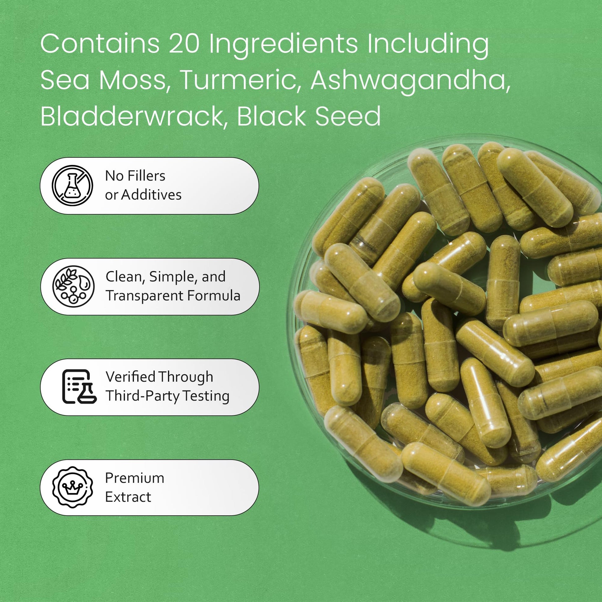 Sea Moss, Black Seed Oil, Bladderwrack, Turmeric, Ashwagandha, Burdock, Vitamin C, D3, Yellow Dock Root, Manuka, Dandelion - 90 Veggie caps NaturaLife LabsBuy Supplements Australia