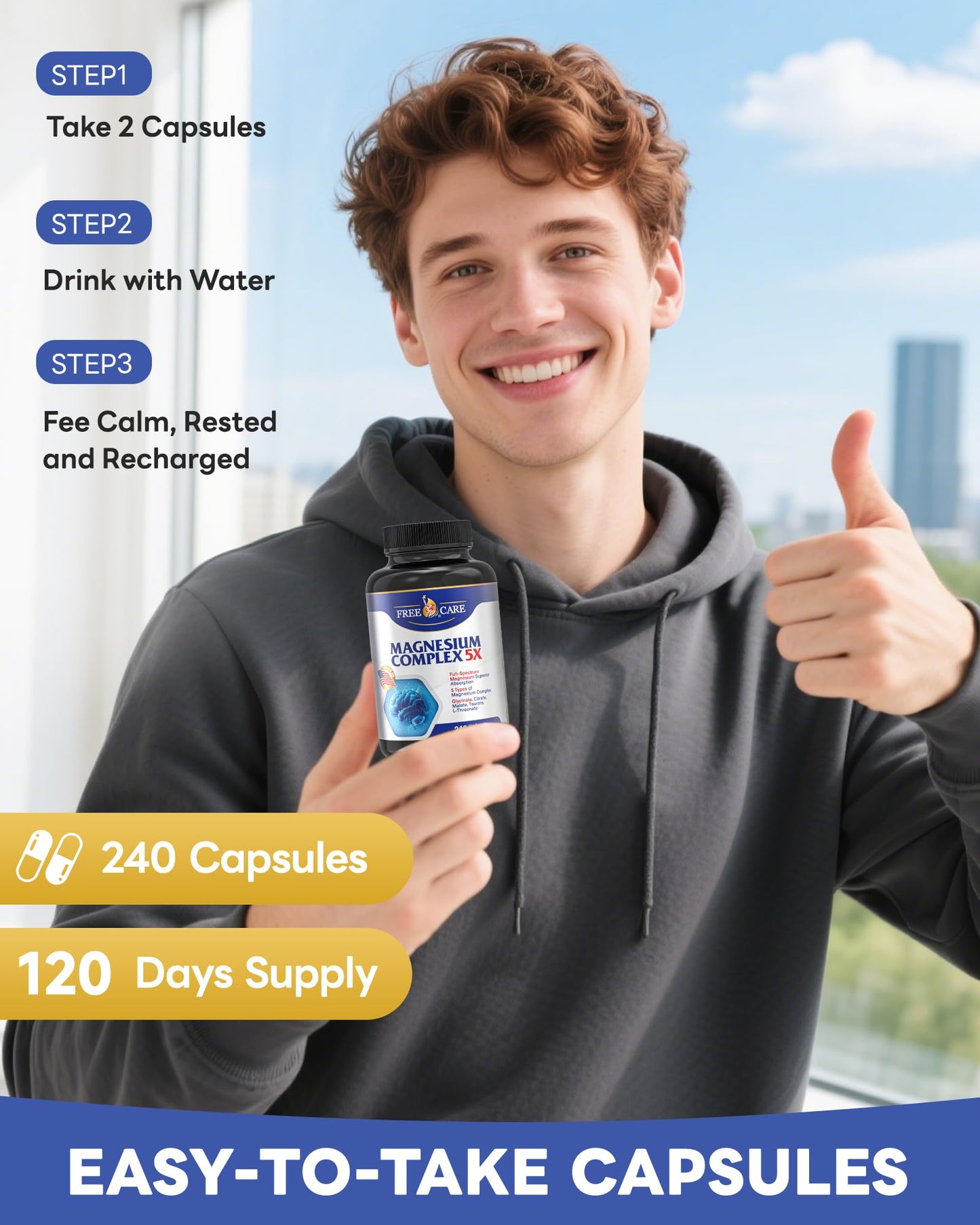 820mg Magnesium Complex 240 Veggie Capsules,for Women & Men with Magnesium Glycinate,Citrate, Malate,Taurate & L-Threonate for Sleep, Mood, Muscle Relaxation & Nerve Function Vegan Friendly, Non-GMO - Maple Wellness Supplements