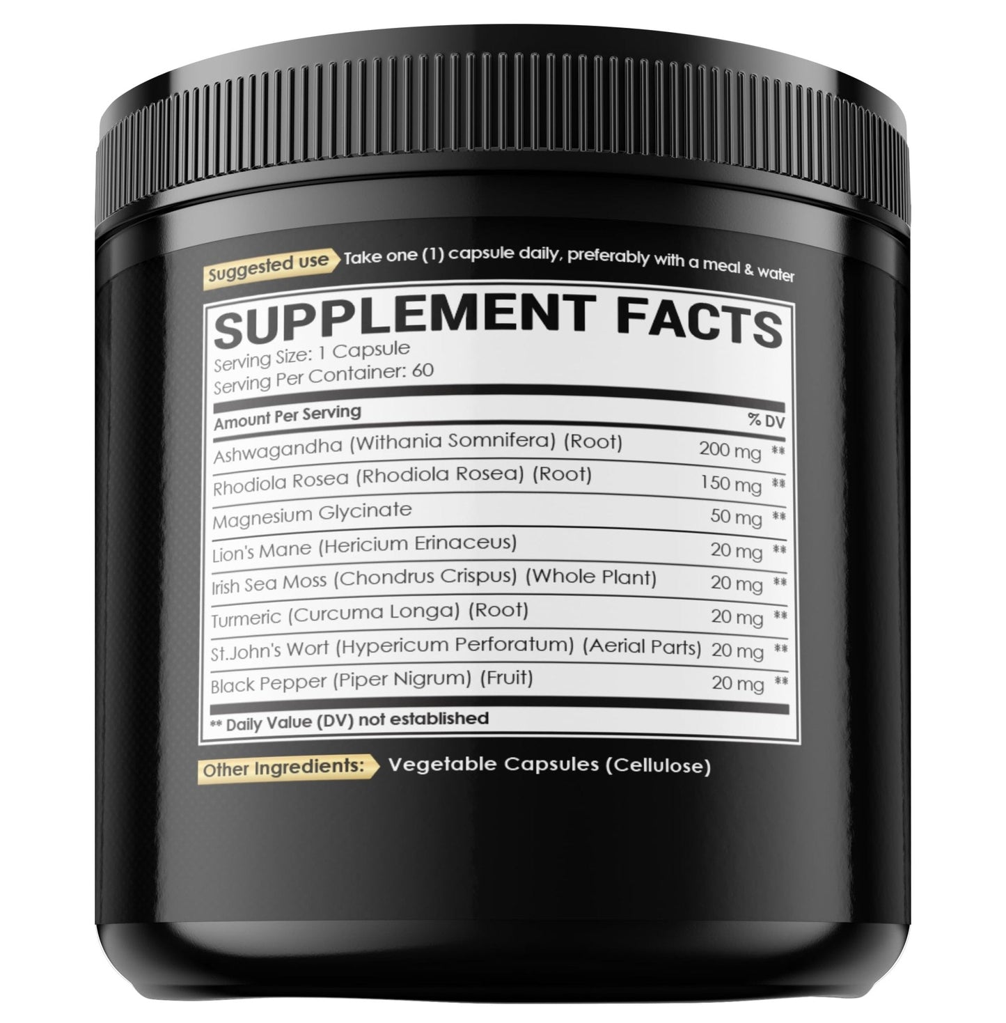 8in1 Cortisol Shield - Ashwagandha and Magnesium, Rhodiola Rosea, Lions Mane, Sea Moss, Turmeric, St Jonh's Wort - Mind& Mood Balance, Rest Well, Support Immume - 60 Capsules - Maple Wellness Supplements
