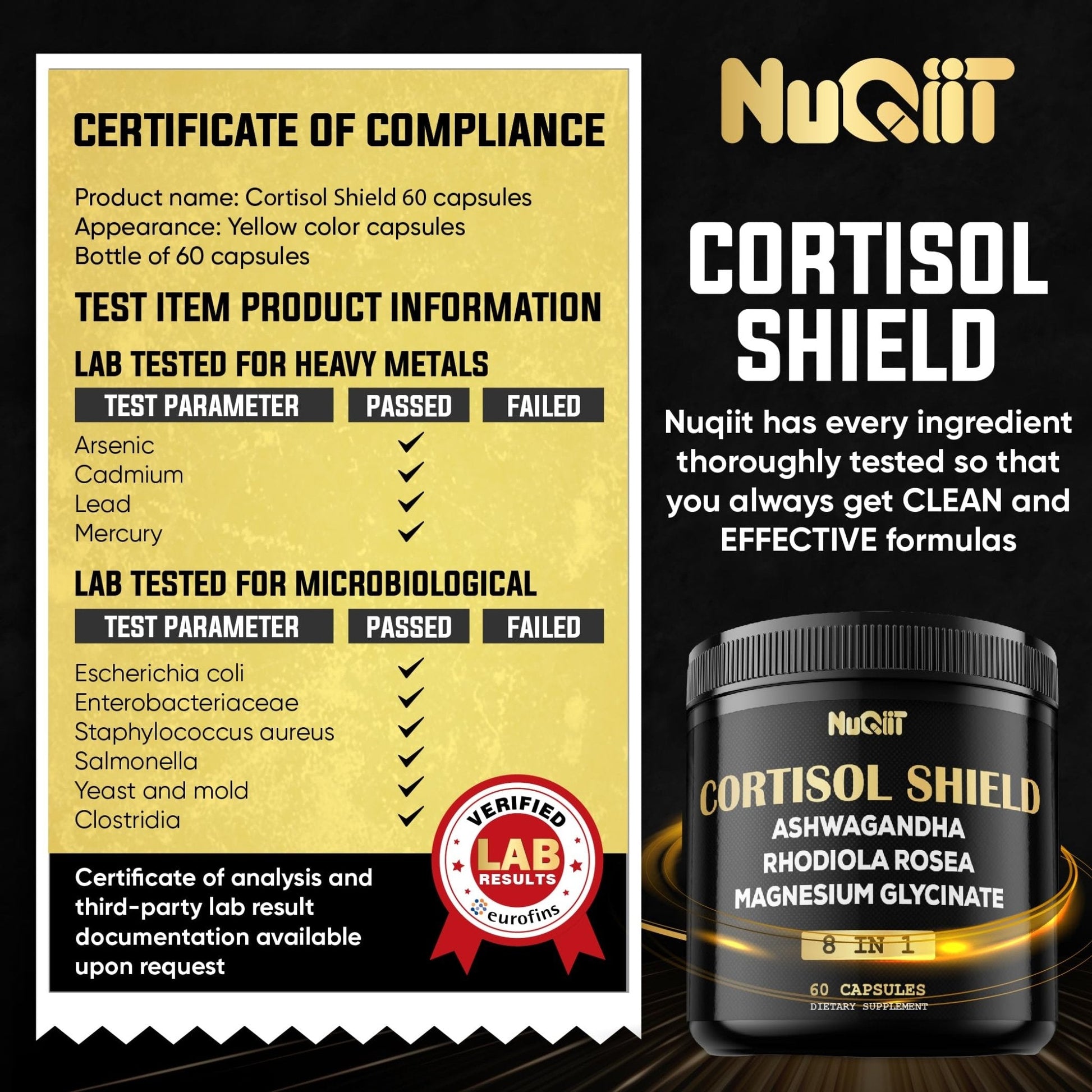 8in1 Cortisol Shield - Ashwagandha and Magnesium, Rhodiola Rosea, Lions Mane, Sea Moss, Turmeric, St Jonh's Wort - Mind& Mood Balance, Rest Well, Support Immume - 60 Capsules - Maple Wellness Supplements
