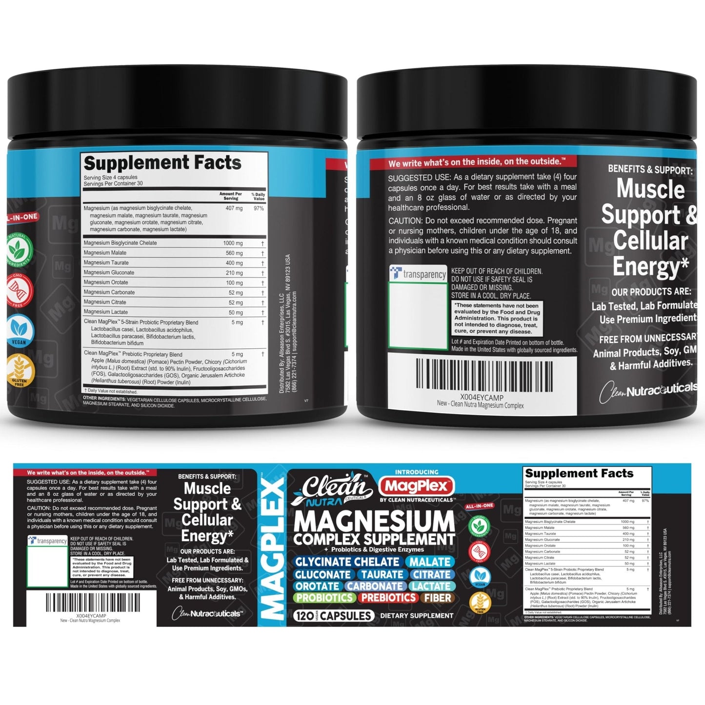 8in1 Magnesium Supplement Complex | Magnesium Glycinate Citrate Malate Gluconate Orotate Carbonate Lactate + Prebiotics Probiotics Digestive Enzymes Magnesio - Maple Wellness Supplements