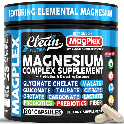 8in1 Magnesium Supplement Complex | Magnesium Glycinate Citrate Malate Gluconate Orotate Carbonate Lactate + Prebiotics Probiotics Digestive Enzymes Magnesio - Maple Wellness Supplements