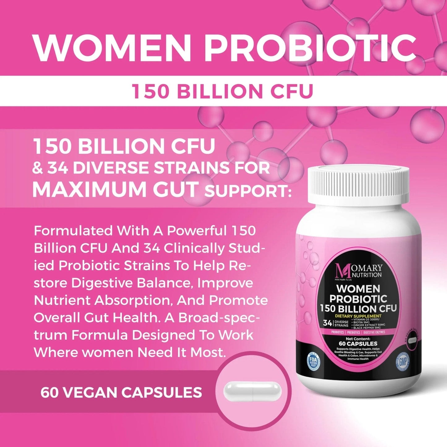 9-in-1 Bio Cultures Complex for Women – 150 Billion CFU Probiotics with 34 Diverse Strains, Organic Prebiotics, Postbiotics, Digestive Enzymes & Biotin – Supports Digestive Balance & Gut Microbiome - Maple Wellness Supplements
