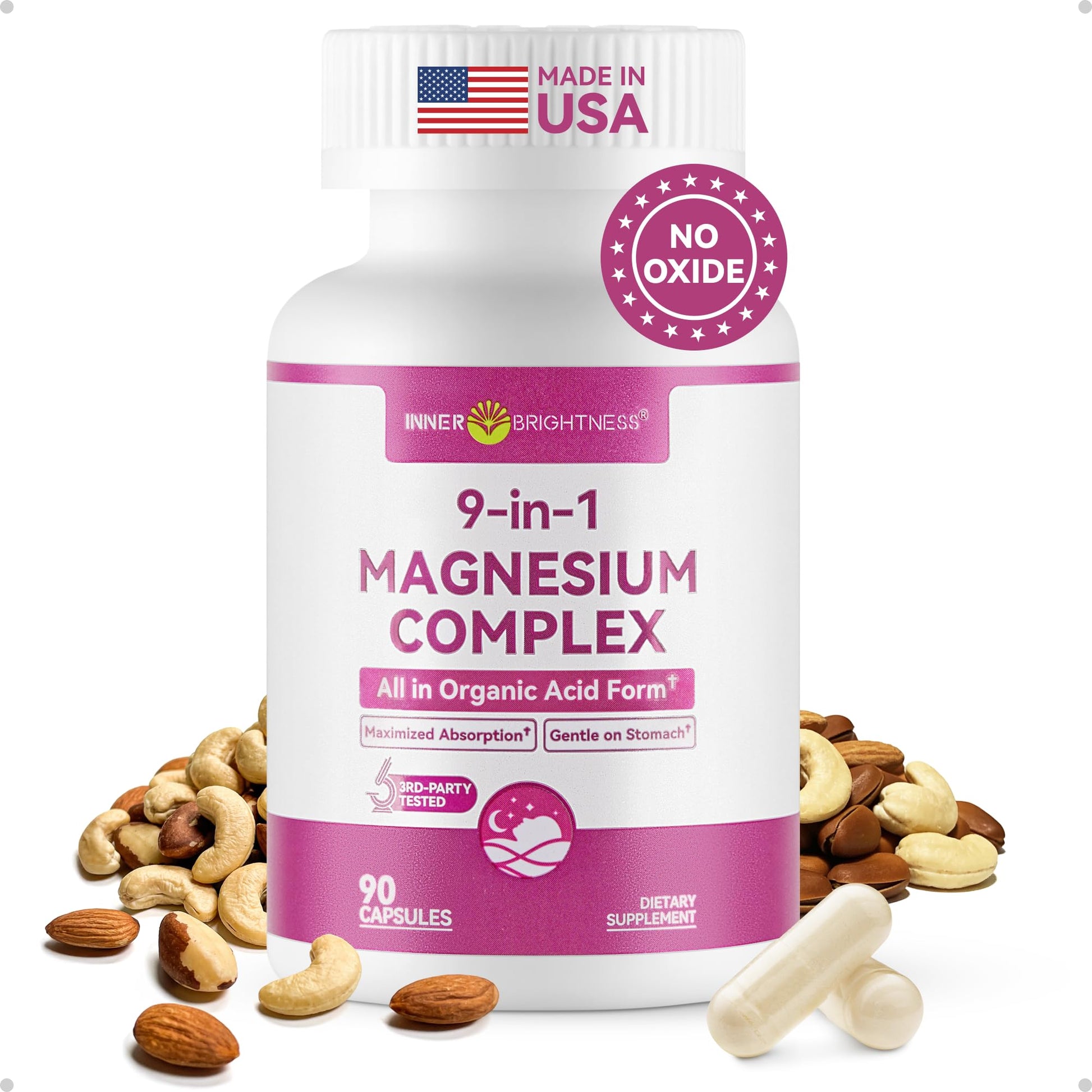 9-in-1 Magnesium Complex, 300mg Magnesium from 9 Organic Forms, Glycinate, Citrate, Malate, High Absorption for Sleep & Relaxation, Energy & Muscle Support, 90 Capsules - Maple Wellness Supplements