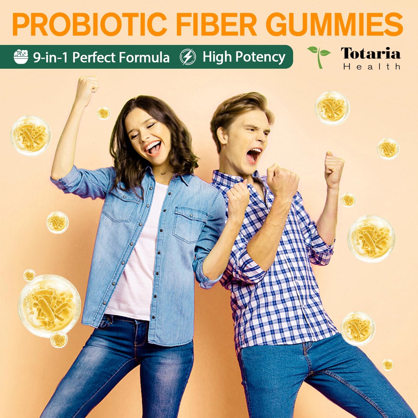 9-in-1 Probiotic Prebiotic Fiber Gummies for Adults & Teens, Fiber Supplement Pro with 5 Billion CFU Bacillus Coagulans, Psyllium Husk, FOS, Inulin, ACV for Digestion - Maple Wellness Supplements