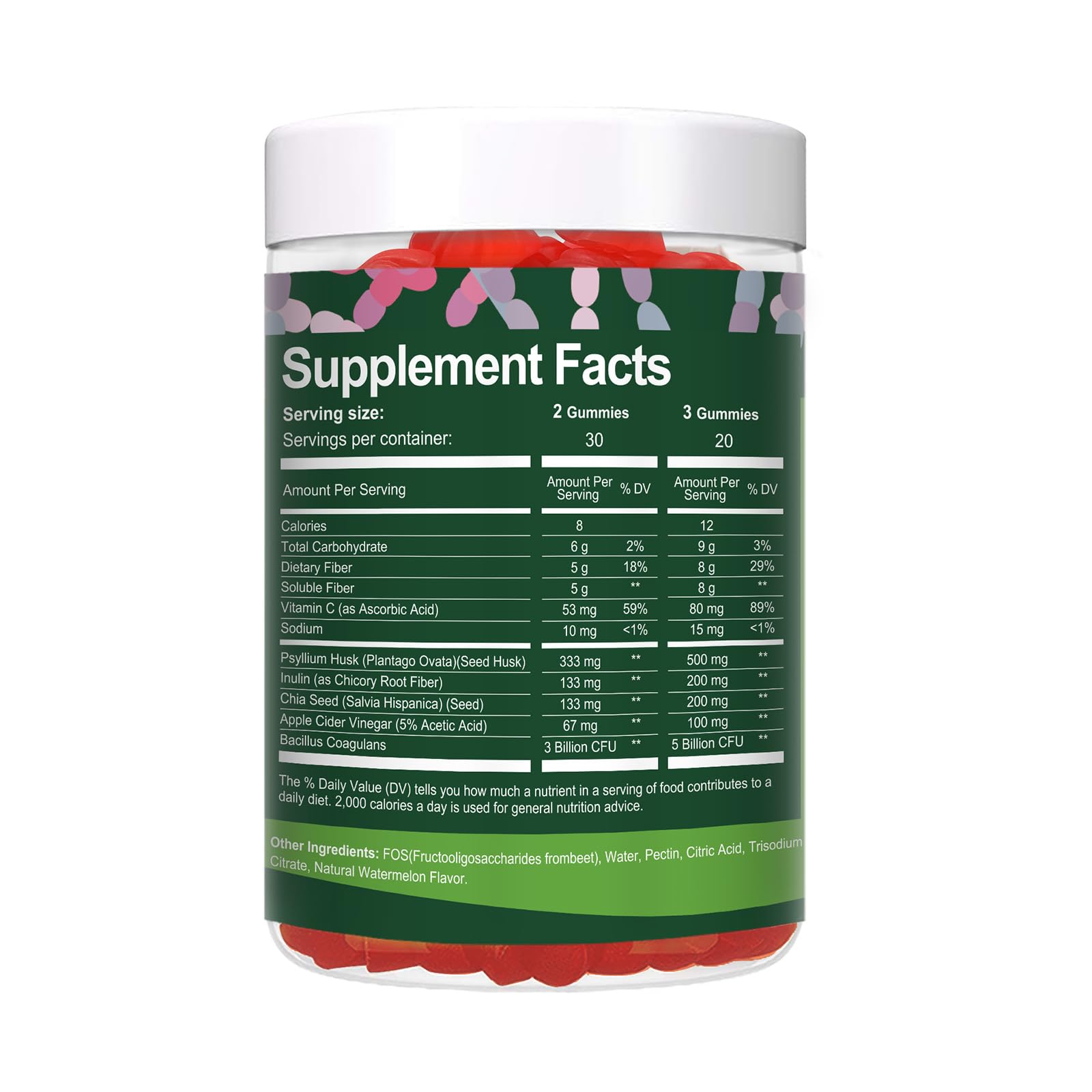 9-in-1 Probiotic Prebiotic Fiber Gummies for Adults & Teens, Sugar-free Fiber Supplement with Psyllium Husk, FOS, Inulin, ACV & 5 Billion CFU Bacillus Coagulans - Maple Wellness Supplements