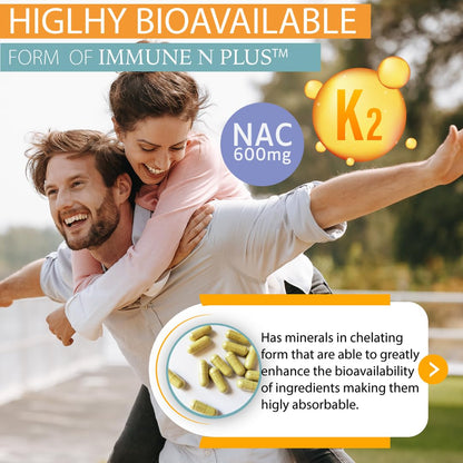 (90 Capsules), NAC 600mg, Quercetin 1,000mg, Vitamin C 500mg, Zinc 50mg, Vitamin D3 5,000iu, Selenium, Copper, Acerola, Ginger, Rutin, Citrus Bioflavonoids, Rose Hips, Echinacea, Immune N Plus 15 in 1 - Maple Wellness Supplements