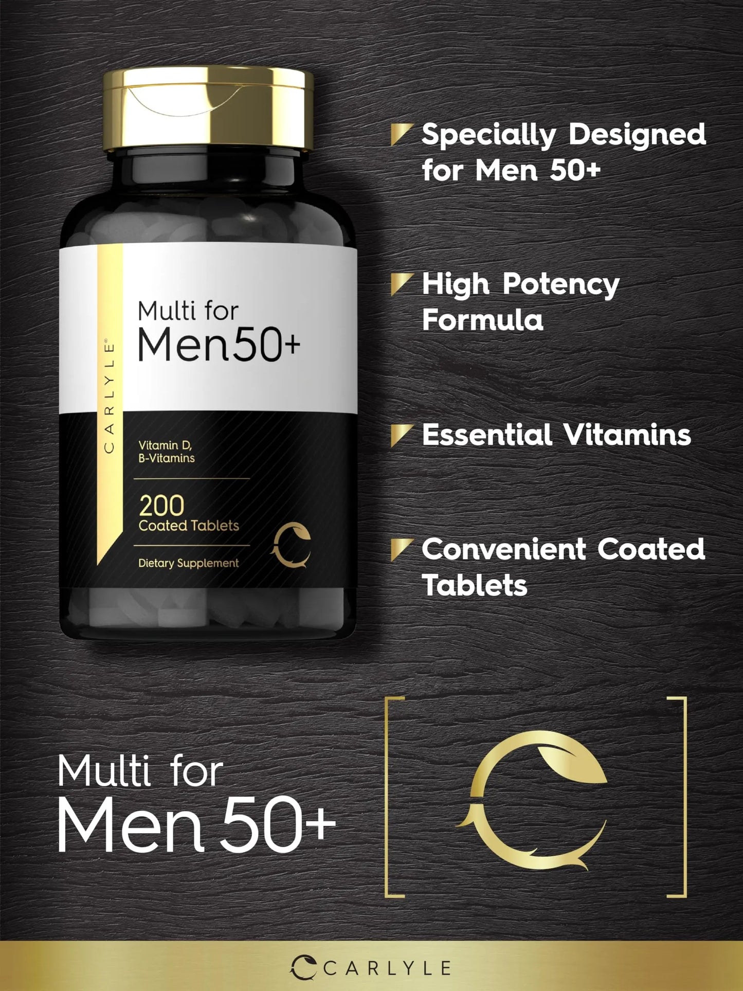 Carlyle Multivitamin for Men 50+ | 200 Count | with B Vitamins, Vitamin D, Magnesium & Zinc | Non-GMO, Gluten Free Supplement CarlyleBuy Supplements Australia