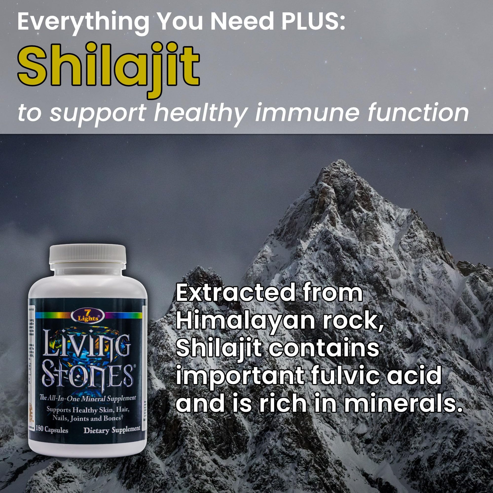 Living Stones, Complete Mineral Supplement with Zinc, Calcium, Magnesium, Selenium, Trace Minerals, No Added Iron, with MSM (Organic Sulfur) and Shilajit, Premium Absorption (30-Day Supply - 180 Caps) 7 LightsBuy Supplements Australia