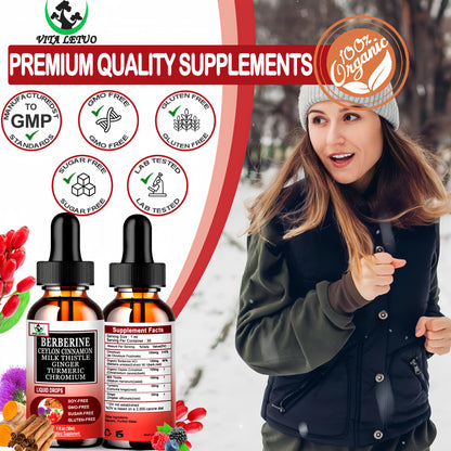 Berberine Drops, High Absorption 6-in-1 Liquid Berberine Supplement with Ceylon Cinnamon Milk Thistle Turmeric, Premium Berberine HCl for Immune Function Metabolic & Digestive Support, 30 Servings Vita letuoBuy Supplements Australia