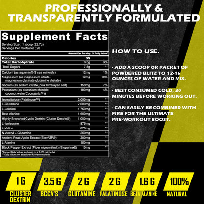 ARMA Blitz Non Stimulant Pre/Intra Powder – Natural Berry Pre-Workout Drink Mix for Men and Women – Energy Boost Dietary Supplement with Cluster Dextrin – for Pre, During, Post Workout - 225g Tub