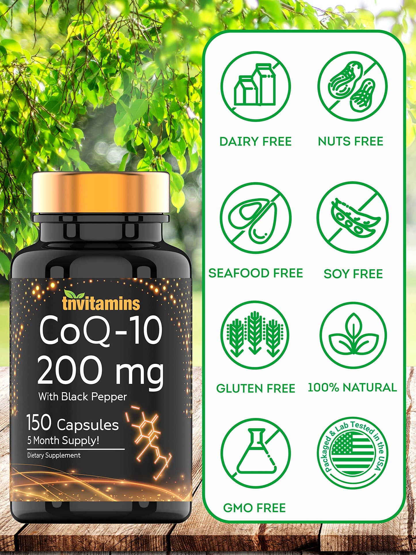 tnvitamins Ultra Potent CoQ-10 200 MG - 150 Capsules with Black Pepper Extract tnvitaminsBuy Supplements Australia