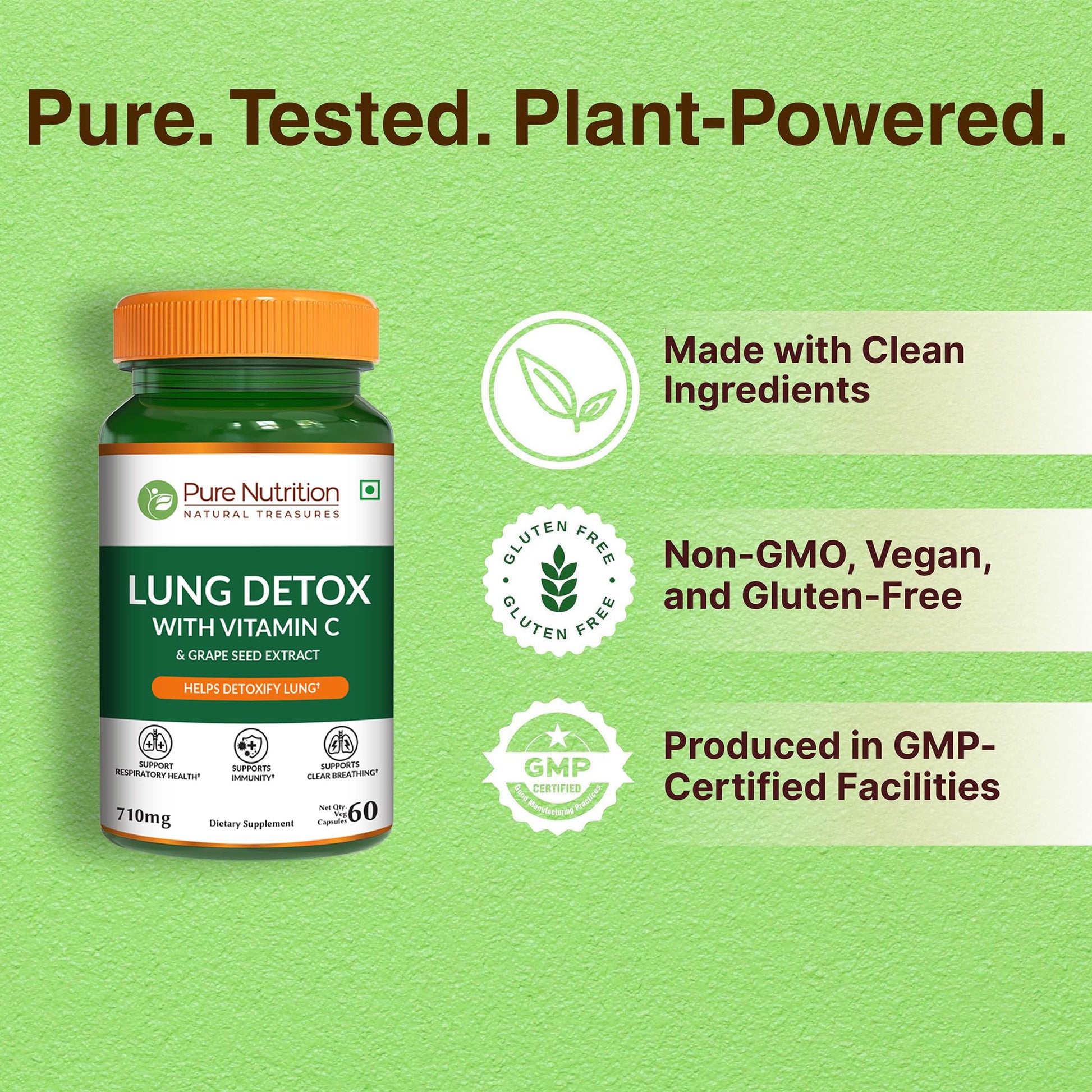 Pure Nutrition Lung Health Supplement | 60 Caps | Herbal Lung Support Formula with Quercetin, Vitamin C, Nettle, Vasaka Leaf, Lotus, Licorice & Ginger. PURE NUTRITION NATURAL TREASURESBuy Supplements Australia