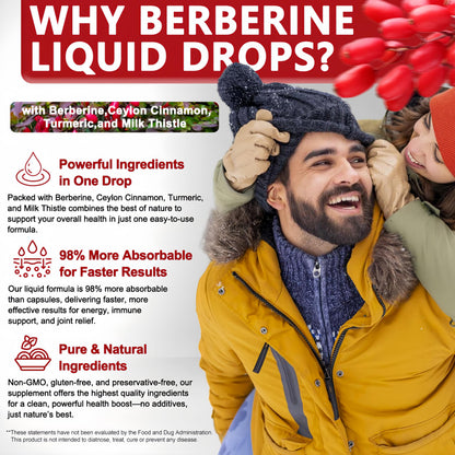 Berberine Drops, High Absorption 6-in-1 Liquid Berberine Supplement with Ceylon Cinnamon Milk Thistle Turmeric, Premium Berberine HCl for Immune Function Metabolic & Digestive Support, 30 Servings Vita letuoBuy Supplements Australia