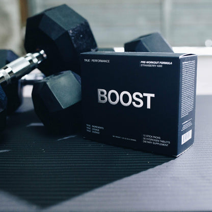Pre Workout Mix & Nitric Oxide Booster, BOOST - Intense Performance, Energy, Endurance - Pre Workout Supplement with Caffeine, Hydrogen Tablets, Nitrosigine - 15 Servings