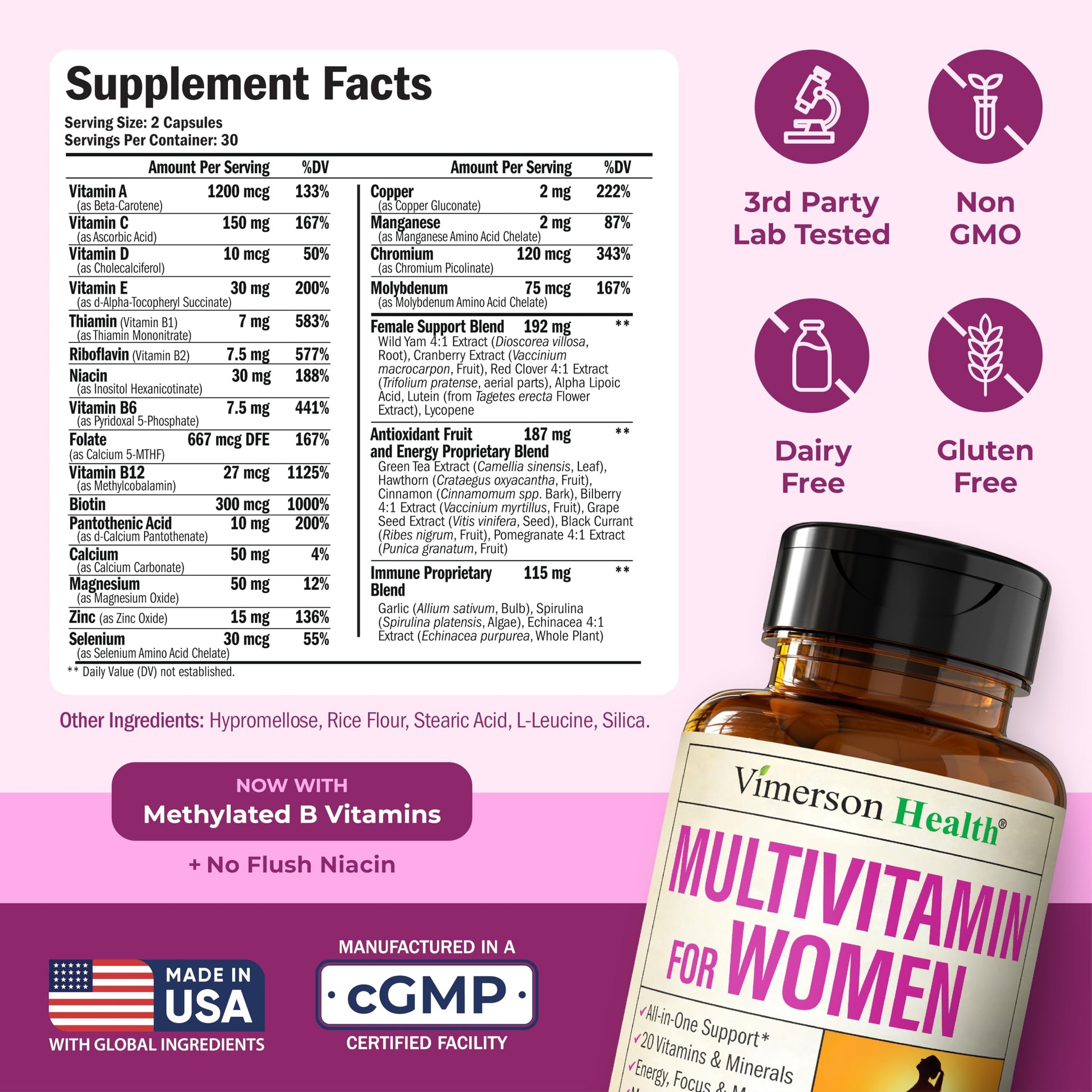 Multivitamin for Women – Methylated Womens Multivitamins & Multiminerals Capsules with Vitamin B12, A, D, C, Zinc, Magnesium Vimerson HealthBuy Supplements Australia