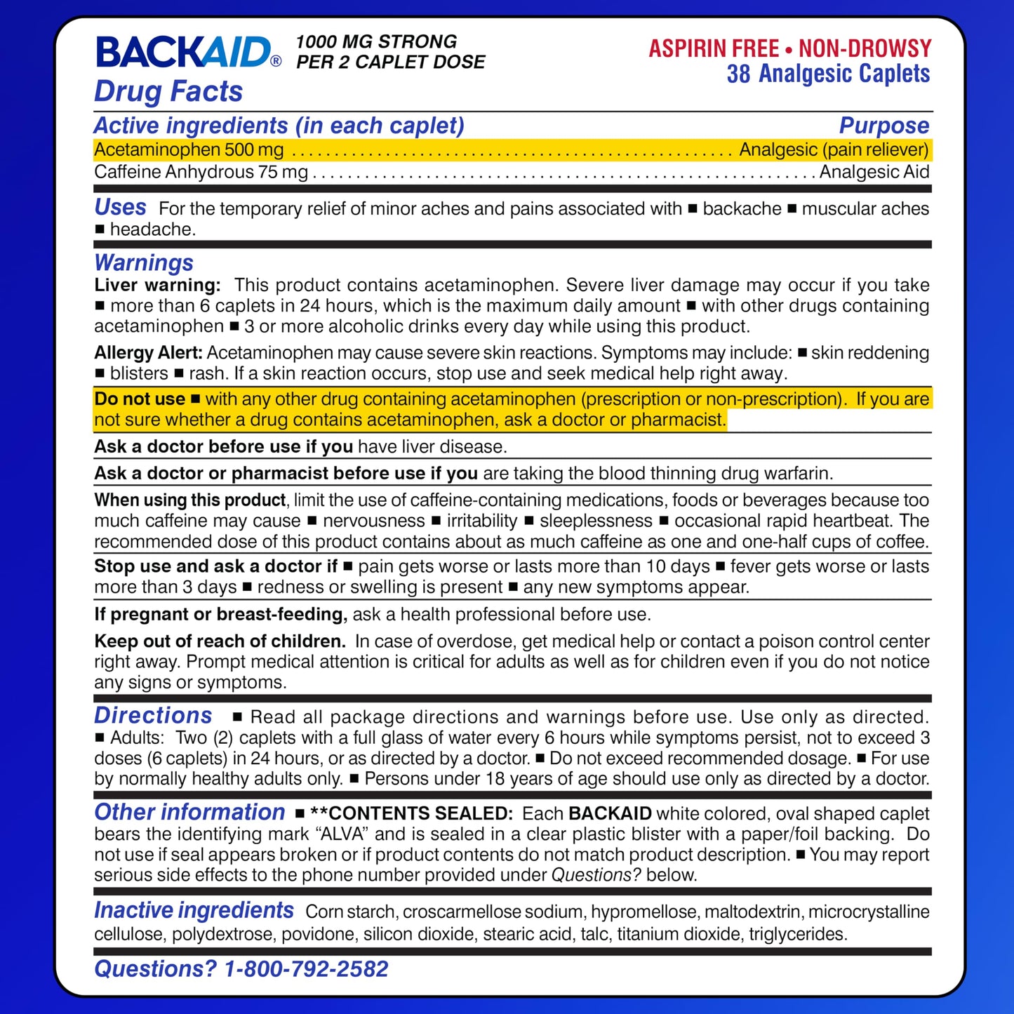 Backaid Maximum Strength Aspirin-Free Pain Relief from Backache, Sciatica and Leg Pain, Powerful Combination, Long-Lasting 6 Hour Formula, 38 Count BackaidBuy Supplements Australia