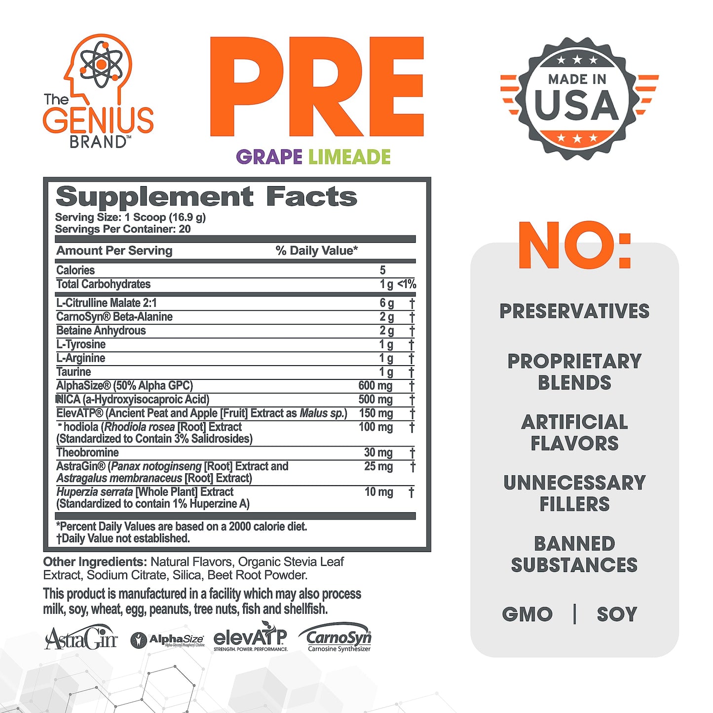 Genius Pre Workout Powder, Grape Limeade - All-Natural Nootropic Pre-workout The Genius BrandBuy Supplements Australia