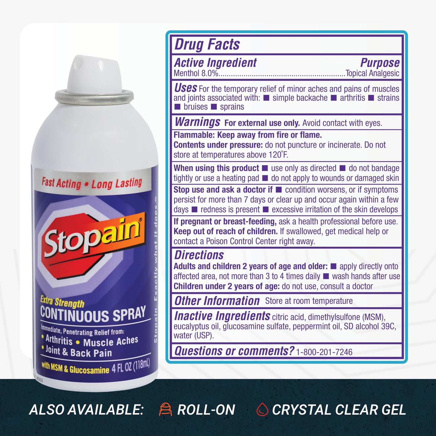 Stopain Pain Relief Spray 4oz (2 Pack) USA Made, Max Strength Fast Acting with MSM, Glucosamine, Menthol for Arthritis, Lower Back, Neck, HSA FSA Approved Topical Analgesic Products StopainBuy Supplements Australia