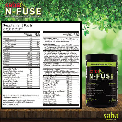 Saba N-Fuse-Whole Food Daily Nutrition,-Phytonutrients, Pre and Probiotics, Enzymes SabaBuy Supplements Australia