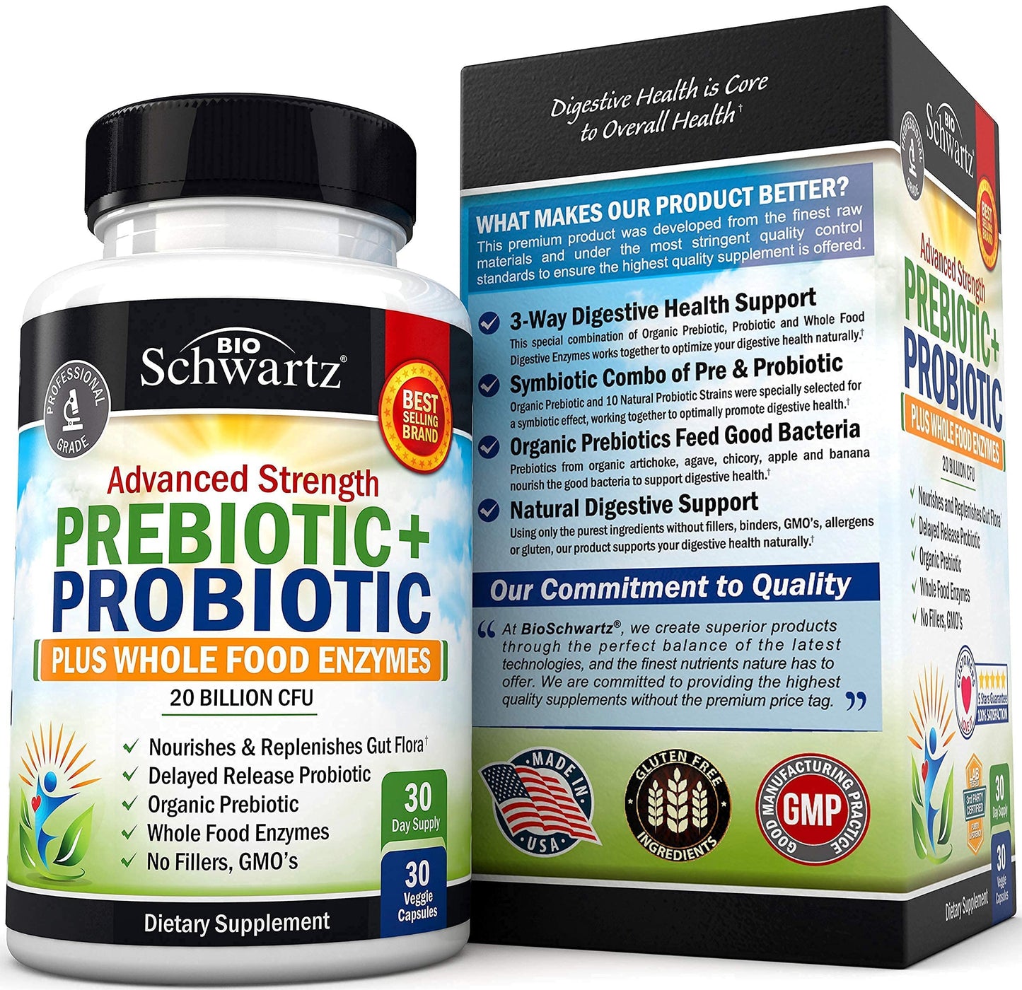 Probiotic & Prebiotic Digestive Health Capsules - 30ct, Gluten & Dairy Free, Non-GMO BioSchwartzBuy Supplements Australia