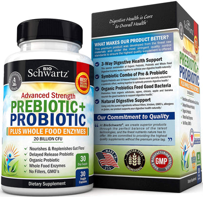 Probiotic & Prebiotic Digestive Health Capsules - 30ct, Gluten & Dairy Free, Non-GMO BioSchwartzBuy Supplements Australia