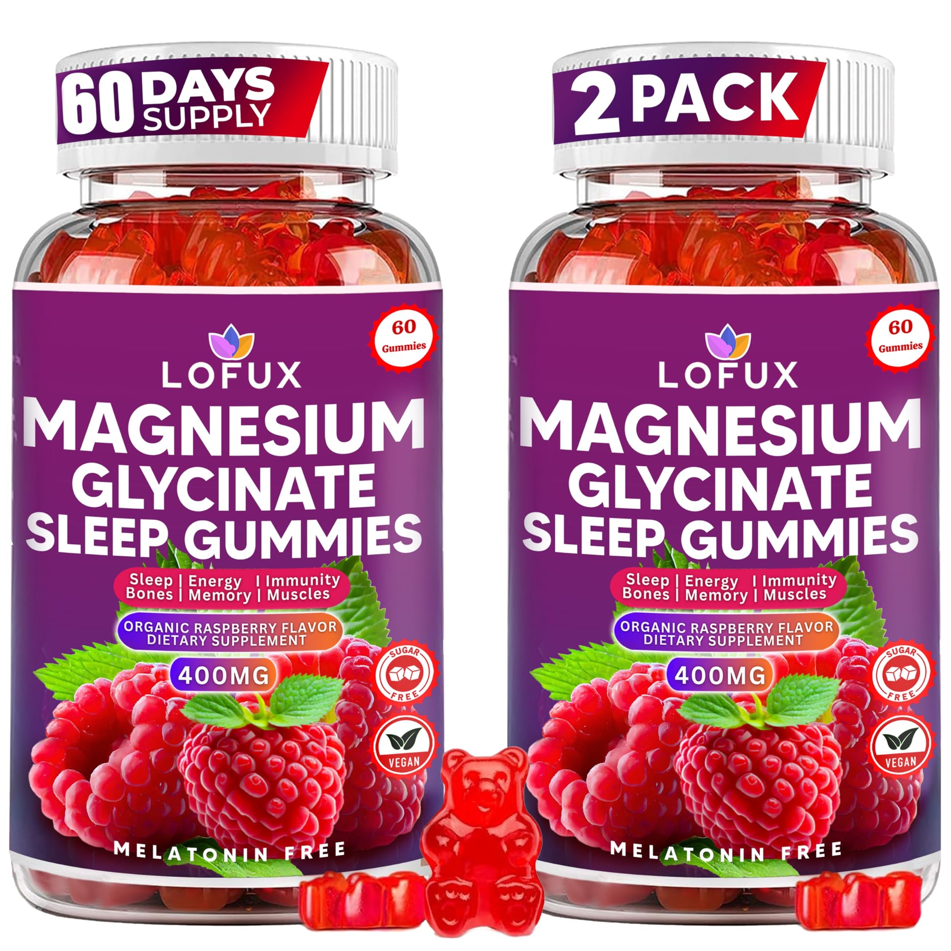 Lofux Magnesium Glycinate Gummies 400mg, Sugar Free Magnesium Gummies for Adults Women, Men, Chewable Supplement Gummy with L-Threonate, Vitamin D, B6, CoQ10 - for Calm, Sleep, Body Relaxation, 120 Ct LofuxBuy Supplements Australia