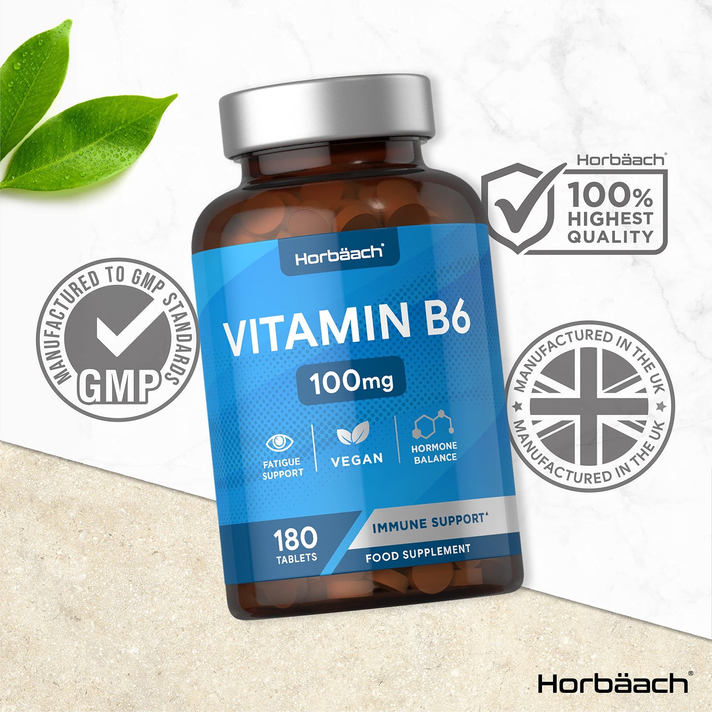Vitamin B6 100mg | 180 High Strength Tablets | Regulation of Hormonal Activity & Fatigue HorbäachBuy Supplements Australia