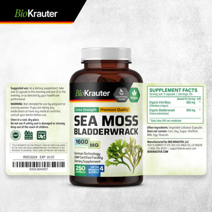BIO KRAUTER® 2-in-1 Sea Moss for Thyroid Support - Vegan Bladderwrack & Sea Moss Capsules for Women & Men - Natural Сhondrus Сrispus Seaweed Supplement 1600 mg - 125 Days of Supply, Non-GMO BIO KRAUTERBuy Supplements Australia