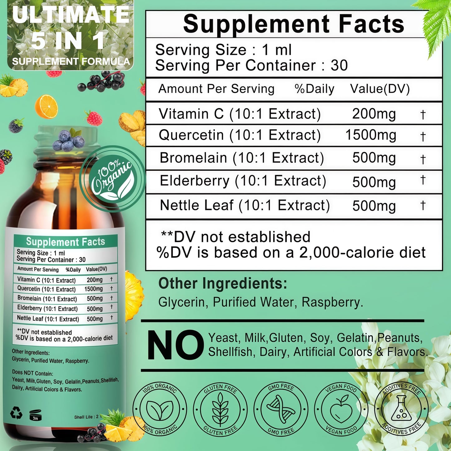 Quercetin Liquid Drops, Quercetin with Bromelain Elderberry Nettle Leaf Vitamin C Liquid Supplements, High Absorption Quercetin Liquid Drops for Women Men, Healthy Immune Antioxidant Support, Non-GMO Vita letuoBuy Supplements Australia