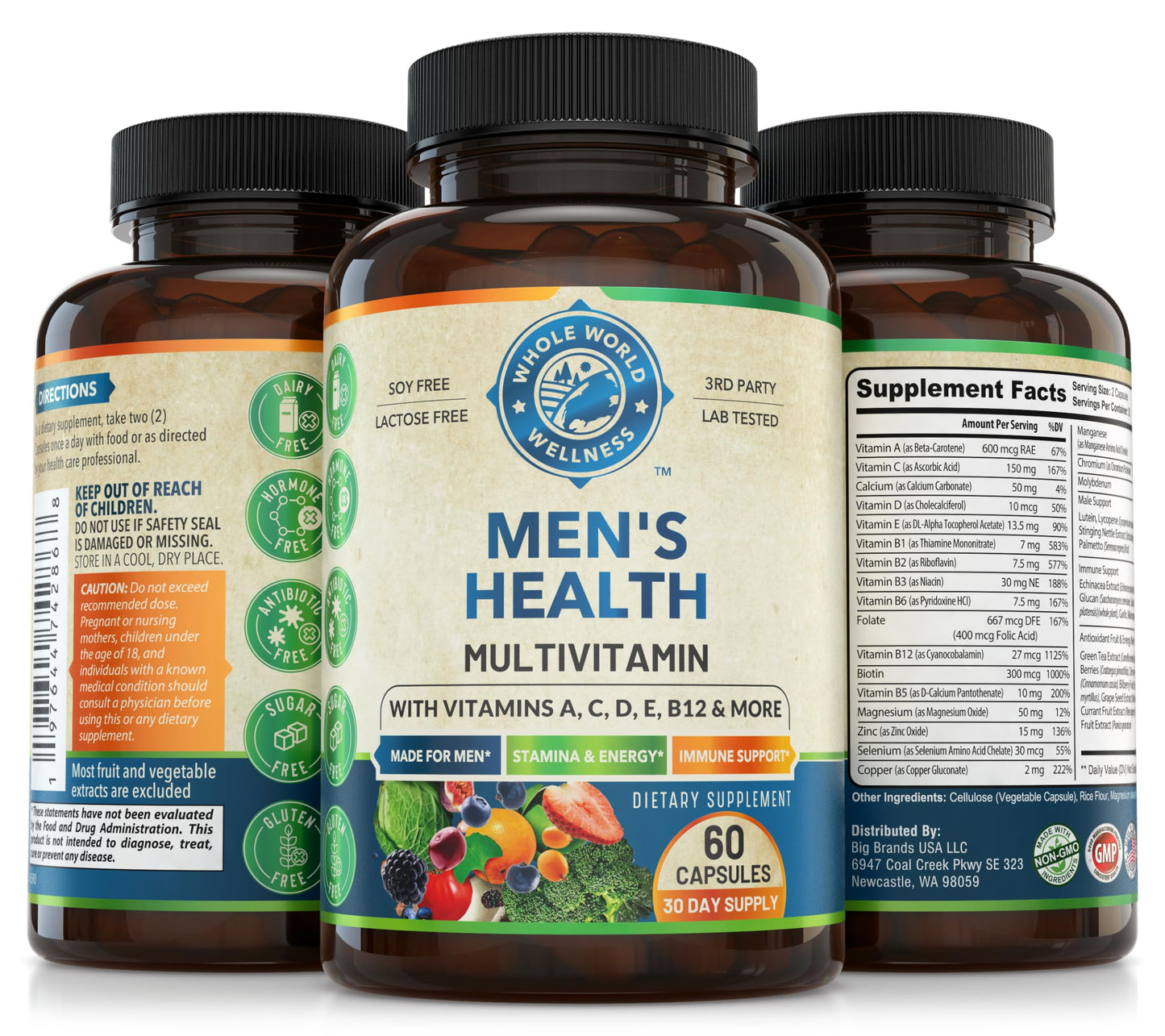 Whole World Wellness Mens Daily Multivitamin Multimineral Supplement for Energy, Focus, Stamina & Performance. Made for Men with 30+ Nutrients, Fruit & Energy Blend. Mens Vitamins, Made in The USA. WHOLE WORLD WELLNESSBuy Supplements Australia