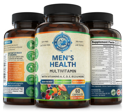 Whole World Wellness Mens Daily Multivitamin Multimineral Supplement for Energy, Focus, Stamina & Performance. Made for Men with 30+ Nutrients, Fruit & Energy Blend. Mens Vitamins, Made in The USA. WHOLE WORLD WELLNESSBuy Supplements Australia
