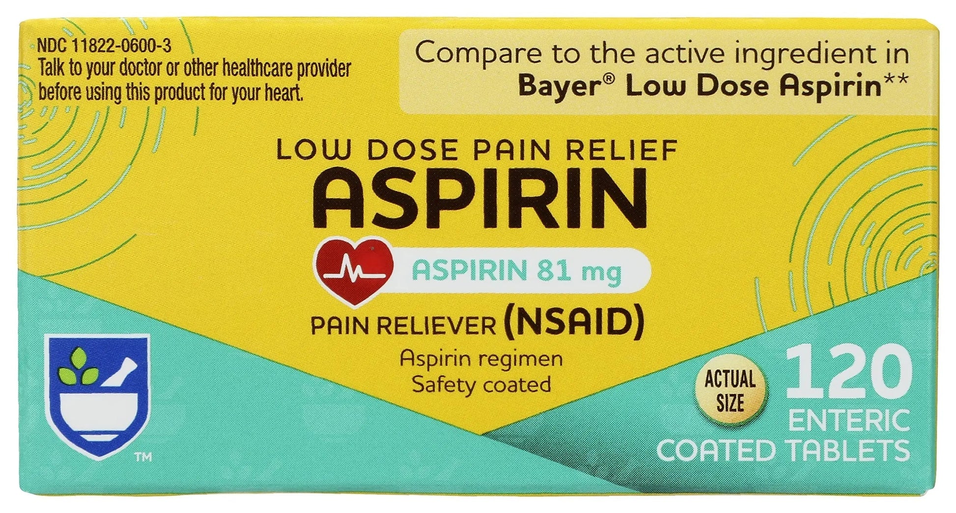 Rite Aid Aspirin Enteric Tablets, 81 mg Aspirin - 120 ct, Low Dose Aspirin | NSAID | Migraine Relief Products | Safety Coated | Enteric Coated Aspirin Regime (Package May Vary) Rite AidBuy Supplements Australia