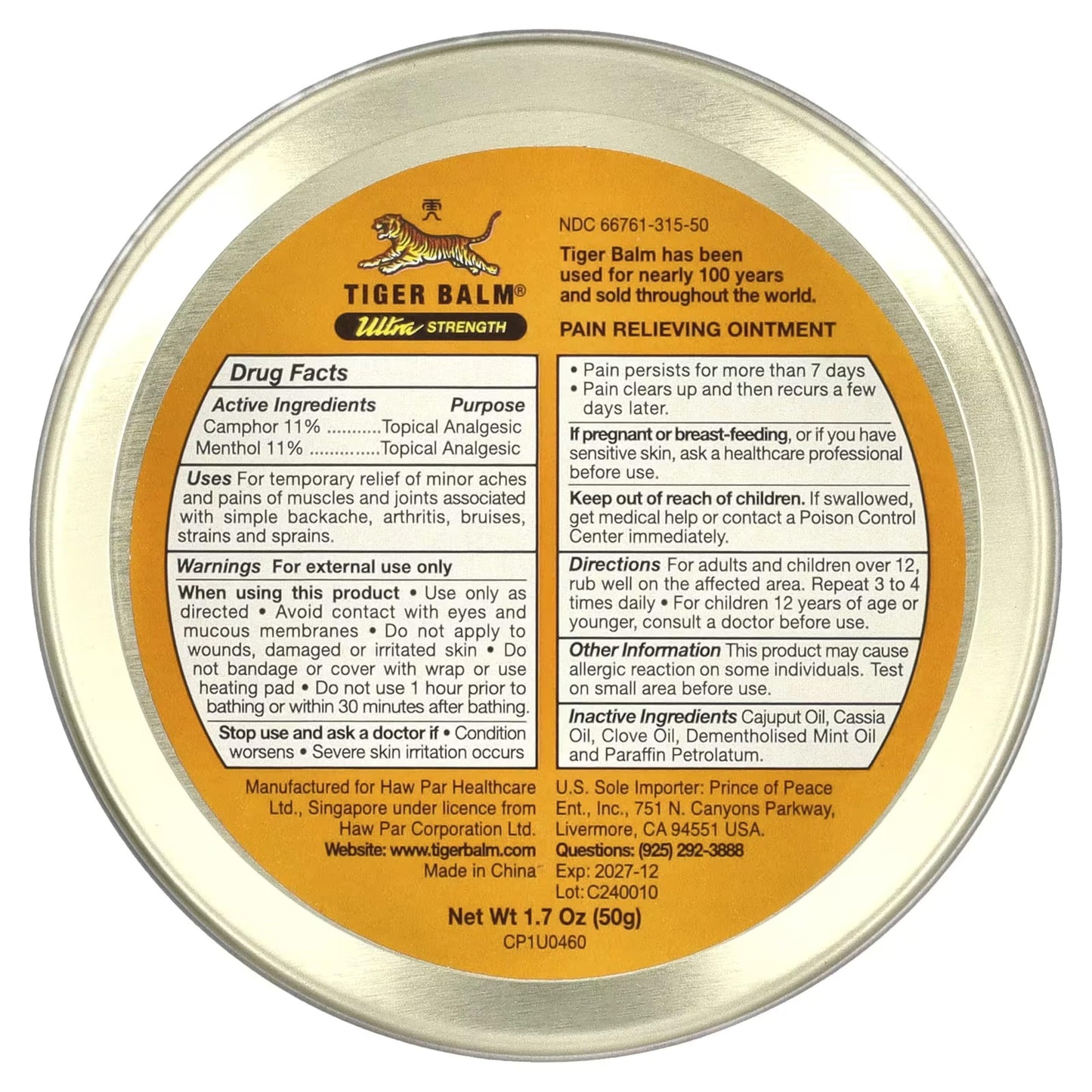 Tiger Balm Sport Rub Pain Relieving Ointment, Ultra Strength 1.70 oz (Pack of 5) Tiger BalmBuy Supplements Australia